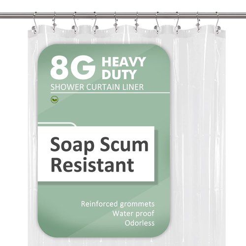 Barossa Design 60 x 72 Inches Shower Curtain Liner with 6 Weighted Magnets, Heavy Duty PEVA, 10 Grommet Holes, Waterproof, PVC Free, Clear, 60x72
