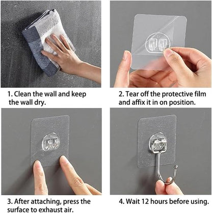 Kimono Heavy-Duty Adhesive Hooks - Transparent Waterproof Wall Hooks for Towel & Coat | 8-Pack