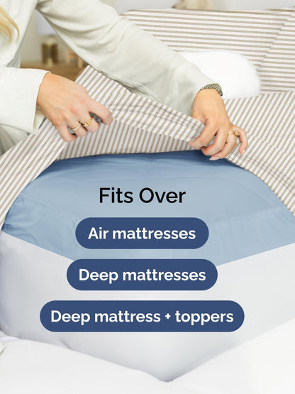 Skiennix Extra Deep Split King Sheet Set - 7 Piece Cooling Bedding - Soft, Wrinkle-Free, Beige Stripes