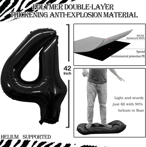 GOER Jumbo Number 14 Balloons - 42 Inch Foil Helium Decorations for 14th Birthday Party (Black)