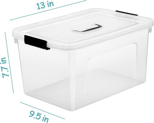 Clear Storage Latch Box 12 Quart - Durable Plastic Organizing Bin with Lid & Black Handles | 6-Pack