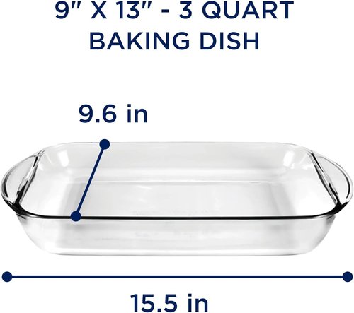 Glass 9" x 13" Baking Dish - Durable 3 Quart Oven Safe Cookware for Perfect Baking