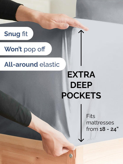 Skiennix Extra Deep Full Sheet Set | 6-Piece Breathable Cooling Bedding - Soft, Wrinkle-Free, Steel Blue