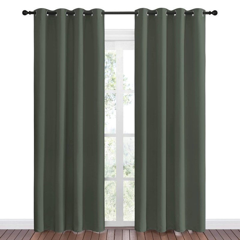 NICETOWN Dark Mallard Blackout Curtains Grommet - Home Decorations Thermal Insulated Solid Grommet Top Blackout Living Room Panels/Drapes for Gift (1 Pair, 55 x 86 inches)