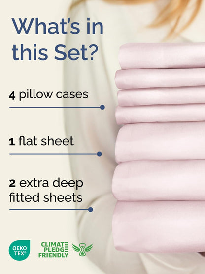 Skiennix Extra Deep Split King Sheet Set - 7 Piece Cooling Bedding - Soft, Wrinkle-Free Lavender Pink