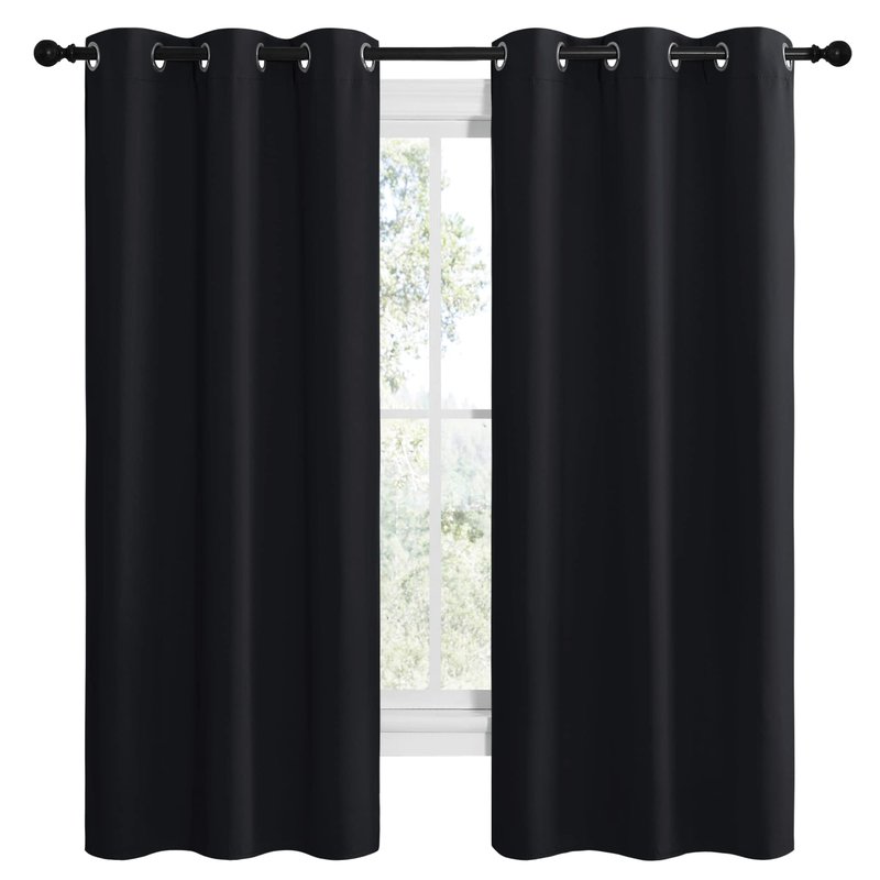 NICETOWN Bathroom Blackout Thermal Curtains and Drapes, Black Solid Thermal Insulated Grommet Blackout Drapery Panels for Window (2 Panels, 42 inches Wide by 68 inches Long, Black)