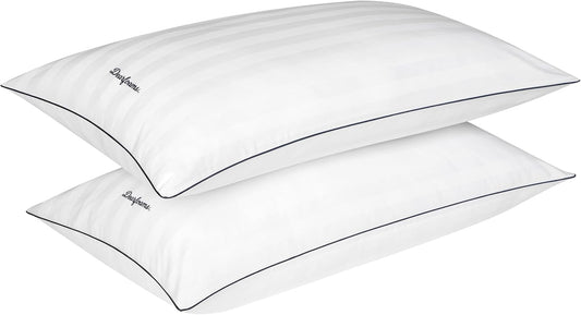 Dearfoams King Size Bed Pillows - Luxurious Cotton Stripe Down Alternative for All Sleep Positions