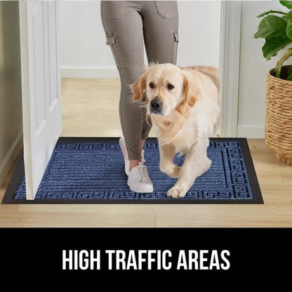 GORILLA GRIP Waterproof All-Season WeatherMAX Doormat - Natural Rubber, Stain & Fade Resistant, 29x17, Navy Greek Keys