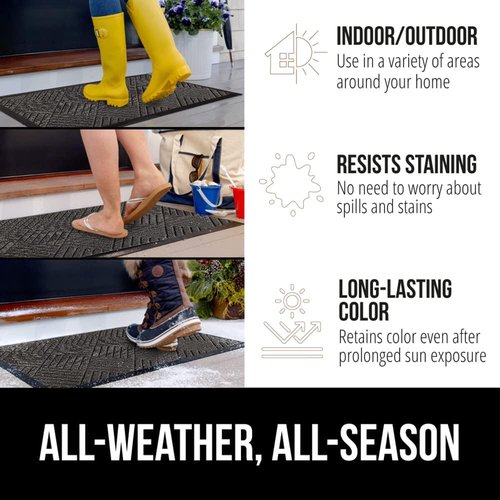 GORILLA GRIP WeatherMax Door Mat - Durable Gray Design & Shoe Tray Bundle - 17x29 & 24x16 Sizes