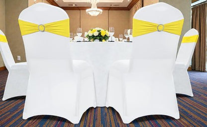 MDS Spandex Chair Sashes - Universal Fit Elastic Stretch Bands with Buckle Slider Bow | 150 Pack - Yellow