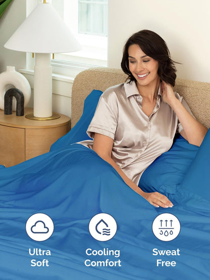 Regine Switzerland Extra Deep Full Sheet Set - 6-Piece Breathable Cooling Bedding - Soft, Wrinkle-Free Royal Blue
