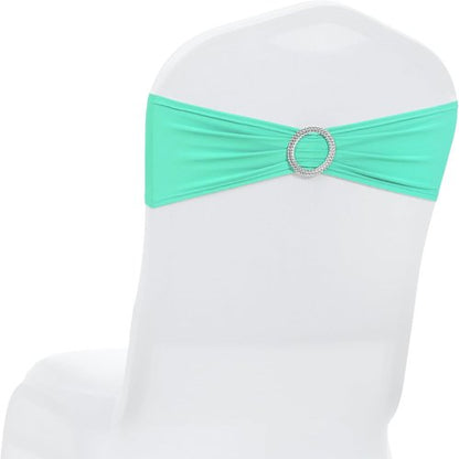 MDS Spandex Chair Sashes - Pack of 200 Elastic Stretch Bows with Buckle Slider for Wedding Decor - Sea Green