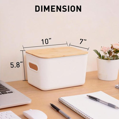 Citylife Storage Bins - Stackable 7QT Plastic Organizer Boxes with Bamboo Lids | 4 Pack, 10" L x 7" W x 5.8" H