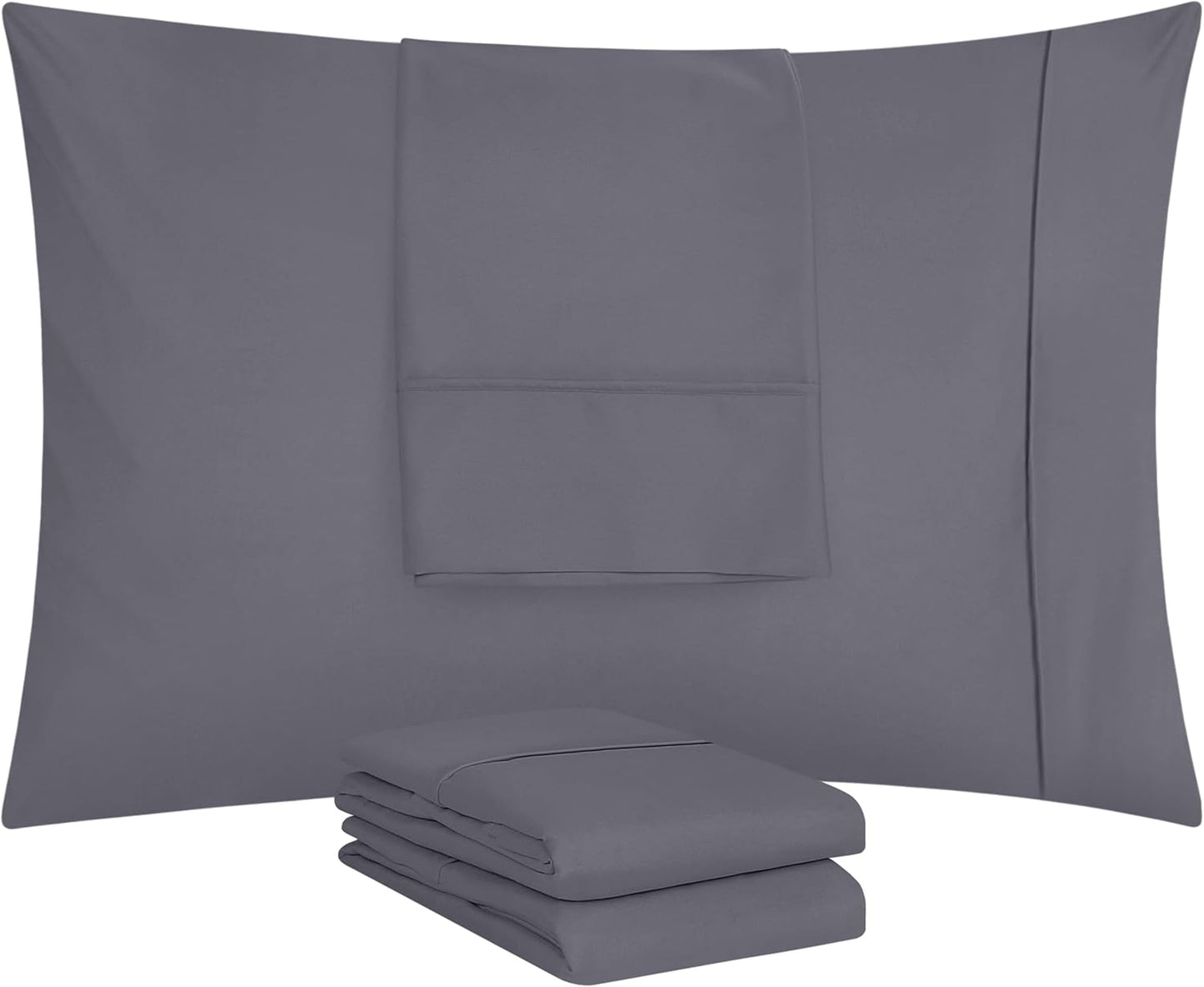 Utopia Bedding King Pillow Cases - Soft Brushed Microfiber - 4 Pack, 20 X 40 Inches | Fade Resistant, Grey