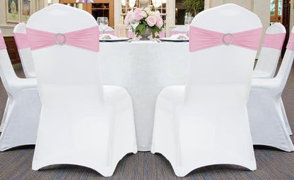 MDS Spandex Chair Sashes - Premium Stretch Covers with Buckle Slider for Weddings & Events | 75 Pack - Pink