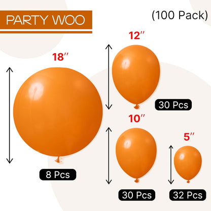PartyWoo Burnt Orange Balloons - 100 Pcs Latex Balloon Arch Kit | 18", 12", 10", 5" Sizes for Fall Celebrations