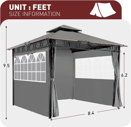 Gazebo | Gazebo Canopy Tent with UV Protection for Outdoor Events - 10'x10', Grey