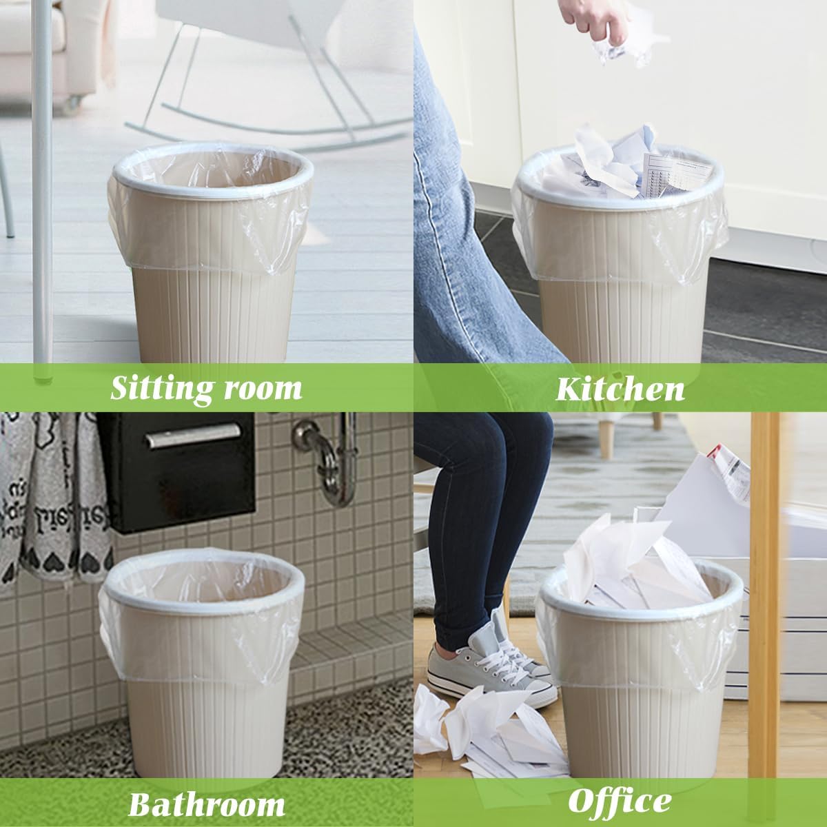 Teivio Small Trash Bags - 4 Gallon Garbage Bags | 200 Count Clear Bin Liners for Home & Office