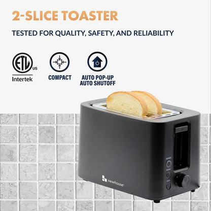 Newhouse 700W Black 2-Slice Toaster - Auto Pop-Up & Cool-To-Touch Kitchen Essential for Modern Homes