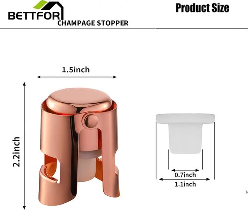 Champagne Stoppers with Stainless Steel Champagne Saver with Food Grade Silicone Leak proof Keep Fresh Suitable for Champagne, Cava, Prosecco and Sparkling (Rosegold, 3 Pack)
