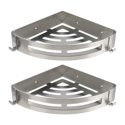 NearMoon Bathroom Shower Caddy 2 Pack, No Drill 304 Stainless Steel Shower Organizer with 2 Hooks (Corner Shelf, Brushed Nickel)