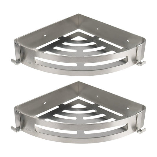 NearMoon Bathroom Shower Caddy 2 Pack, No Drill 304 Stainless Steel Shower Organizer with 2 Hooks (Corner Shelf, Brushed Nickel)