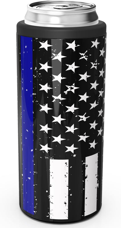 TILUCK Slim Can Cooler - Insulated Stainless Steel for 12 oz Beer & Seltzer Cans | Black U.S. Flag
