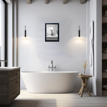 Skiennix Kids Bathroom Decor - Cute Black and White Animal Canvas Wall Art | Funny Rabbit in Bathtub