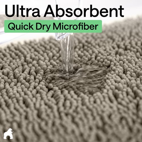GORILLA GRIP Bath Rug Mat 60x24, Thick Soft Absorbent Chenille, Quick Dry Microfiber Mats, Rubber Backing Washable Shower Floor Rugs, Bathmat Runner, US Designed Bathroom Home Decor Accessories Latte