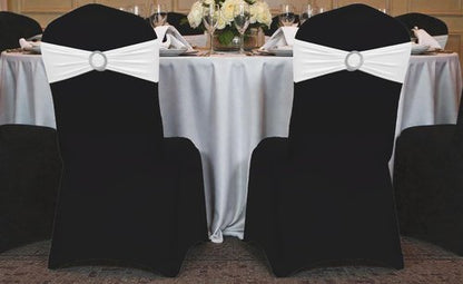 MDS Spandex Chair Sashes - Pack of 250 Universal Stretch Bows with Buckle Slider for Wedding Decor - White