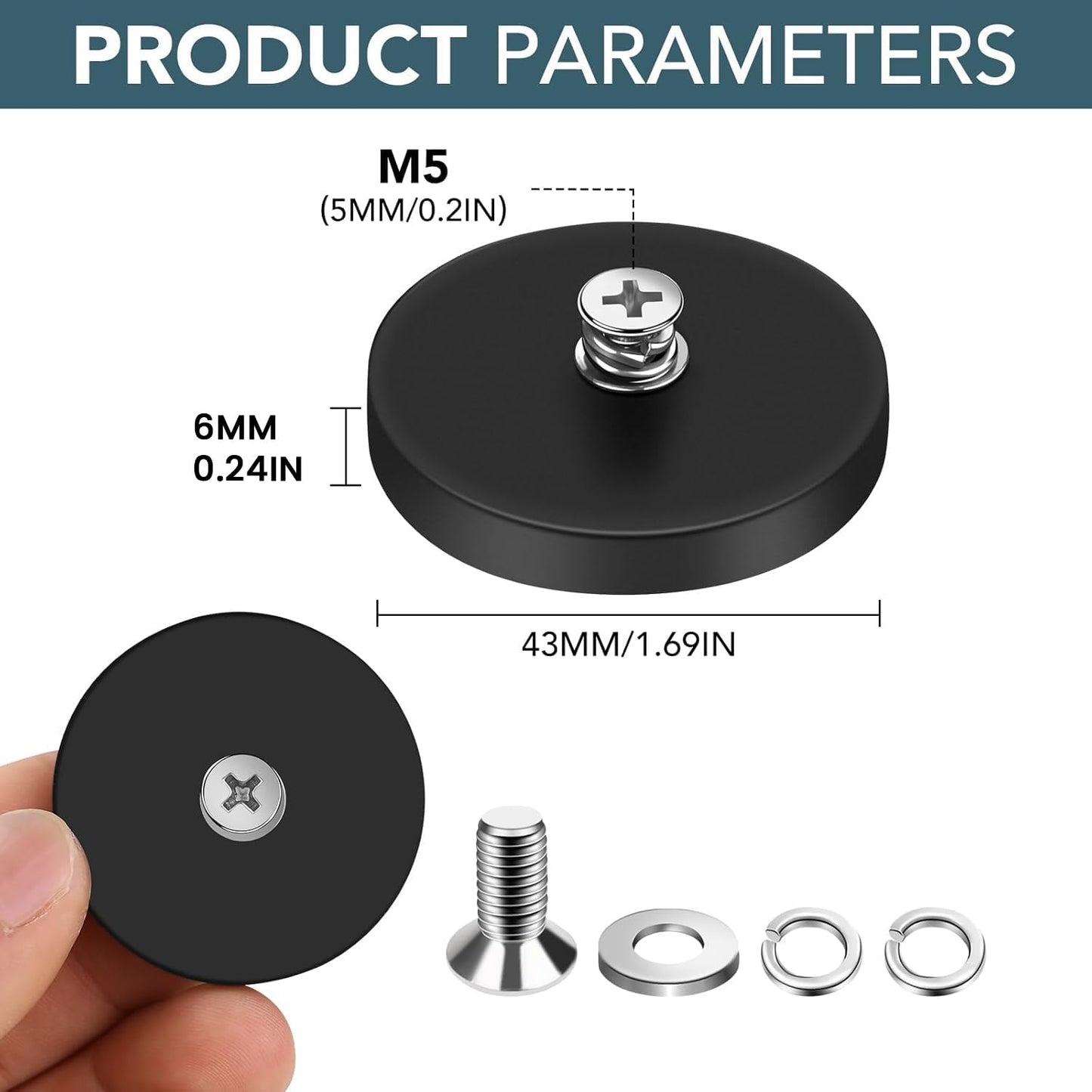 DIYMAG 4Pcs Neodymium Mounting Magnets - 30LBS Adhesive Power with M5 Threaded Studs | Anti-Scratch, 1.69 Inch