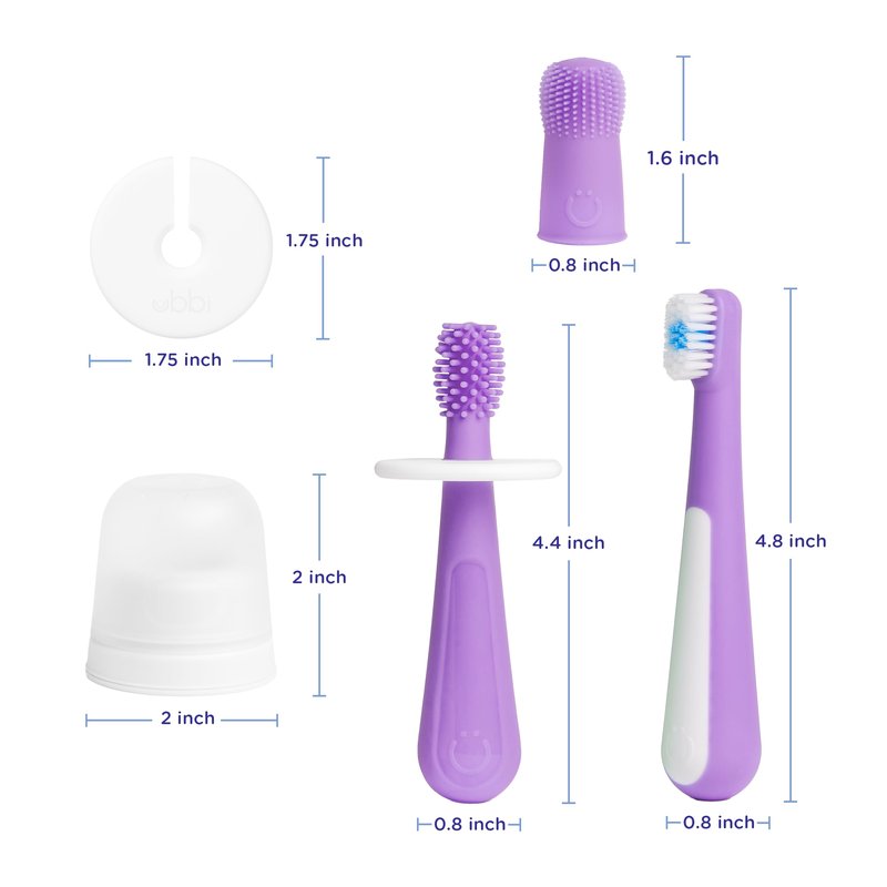 Ubbi Grow with Me Toothbrush Training Set for Babies and Toddlers, Includes Silicone Finger Brush, 360° and Soft Bristled Toothbrush, Smoothie Purple