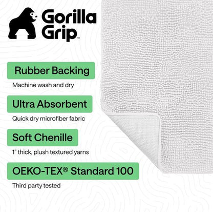 GORILLA GRIP Bath Rug Mat - Thick Soft Absorbent Chenille | Quick Dry Microfiber, 30x20, White