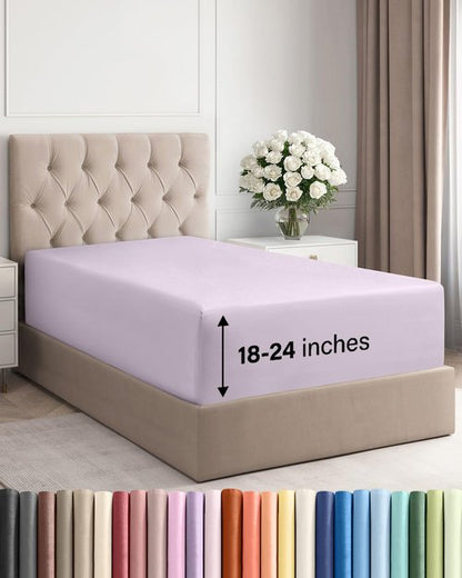 Extra Deep Twin Fitted Sheet - Hotel Luxury Single Fitted Sheet Only - Easily Fits 18 inch to 24 inch Mattress - Ultra Soft, Wrinkle Free with Extra Deep Pockets - Breathable & Comfy - Light Lavender