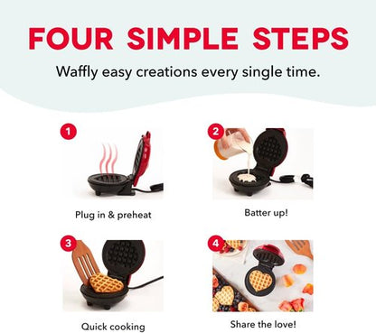 Dash Mini Waffle Maker - Creative Nonstick Waffle Iron with Unique Heart Design - Red Color