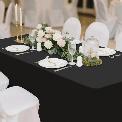 Smiry Spandex Table Cloth - 2 Pack Elastic Fitted Stretch Covers | Washable & Wrinkle-Free, Black 4FT