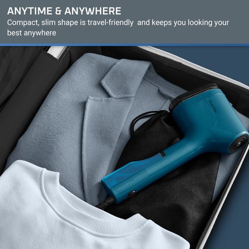 Rowenta PurePop Handheld Steamer for Clothes 1.5 Lbs 15 Second Heatup, 2.3 Oz Capacity 1150 Watts Portable, Ironing, Fabric Steamer, Garment Vacation Essentials, Travel Must Have Blue DR2020 DR2020U1
