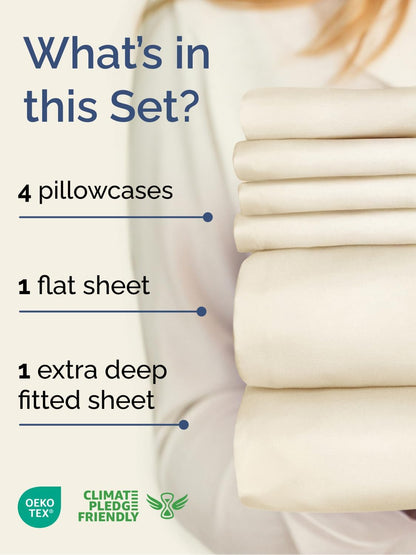 Skiennix Extra Deep King Sheet Set - 6-Piece Breathable Cooling Bedding - Soft, Wrinkle-Free Off White