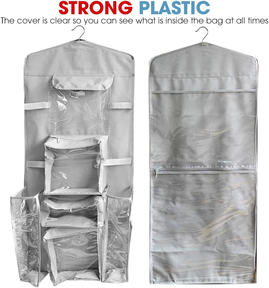 ProPik Christmas Wrapping Paper Storage Organizer - Double-Sided with Multiple Pockets, 40"X17" Clear PVC Bag (Grey)