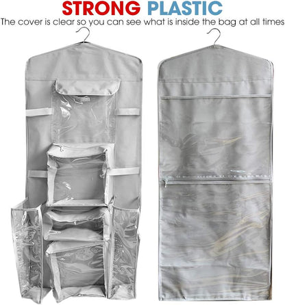 ProPik Christmas Wrapping Paper Storage Organizer - Double-Sided with Multiple Pockets, 40"X17" Clear PVC Bag (Grey)