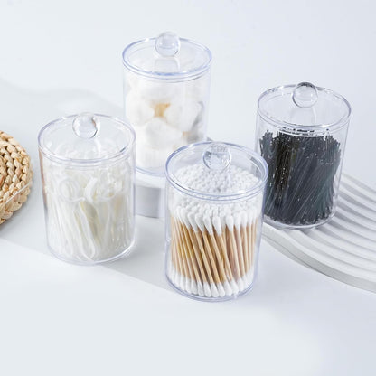 XIPENGKEJI Qtip Holder Set - 6 Pack Apothecary Jars with Lids for Cotton Swabs & Pads | Clear 10oz-12oz