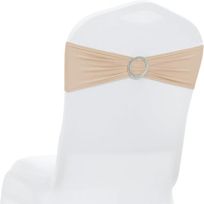 MDS Premium Spandex Chair Sashes - Stretchy Bow Covers with Buckle Slider | Pack of 100 - Champagne Gold