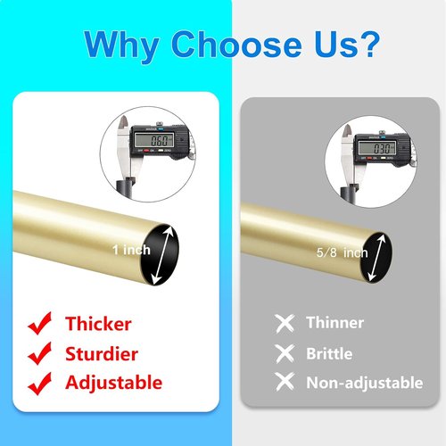 Byondeth Curtain Rods - Adjustable 16 to 60 Inches | 1-Inch Diameter with Elegant Warm Gold Finials