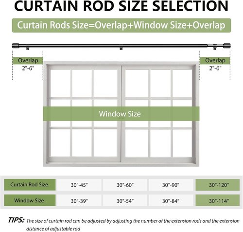 Adjustable Black Curtain Rods by [Brand Name] | 30-120 Inch for Windows | 5/8” Diameter | 2 Pack