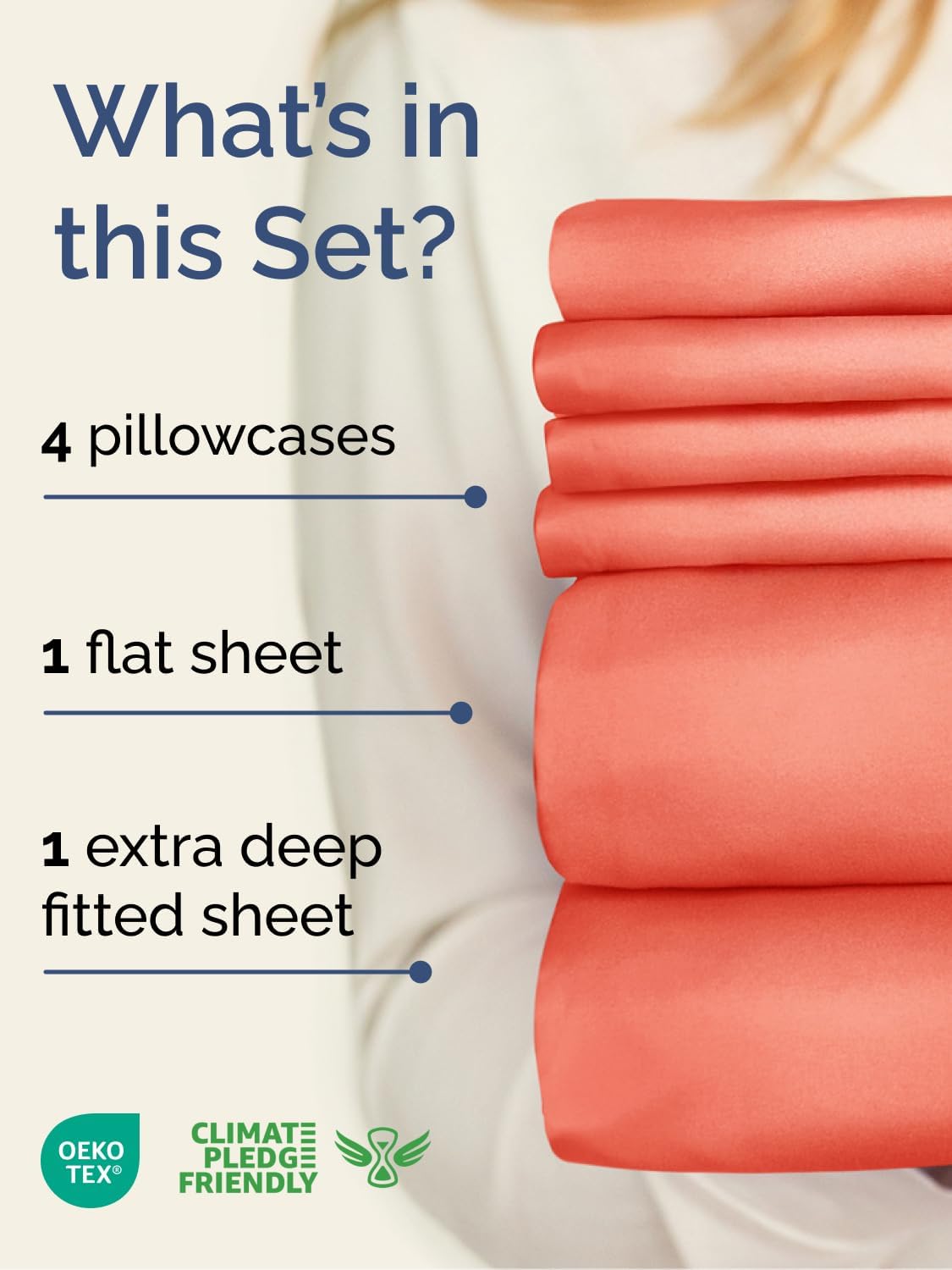 Skiennix Extra Deep Queen Sheet Set - 6-Piece Breathable Cooling Bedding - Soft, Wrinkle-Free Coral