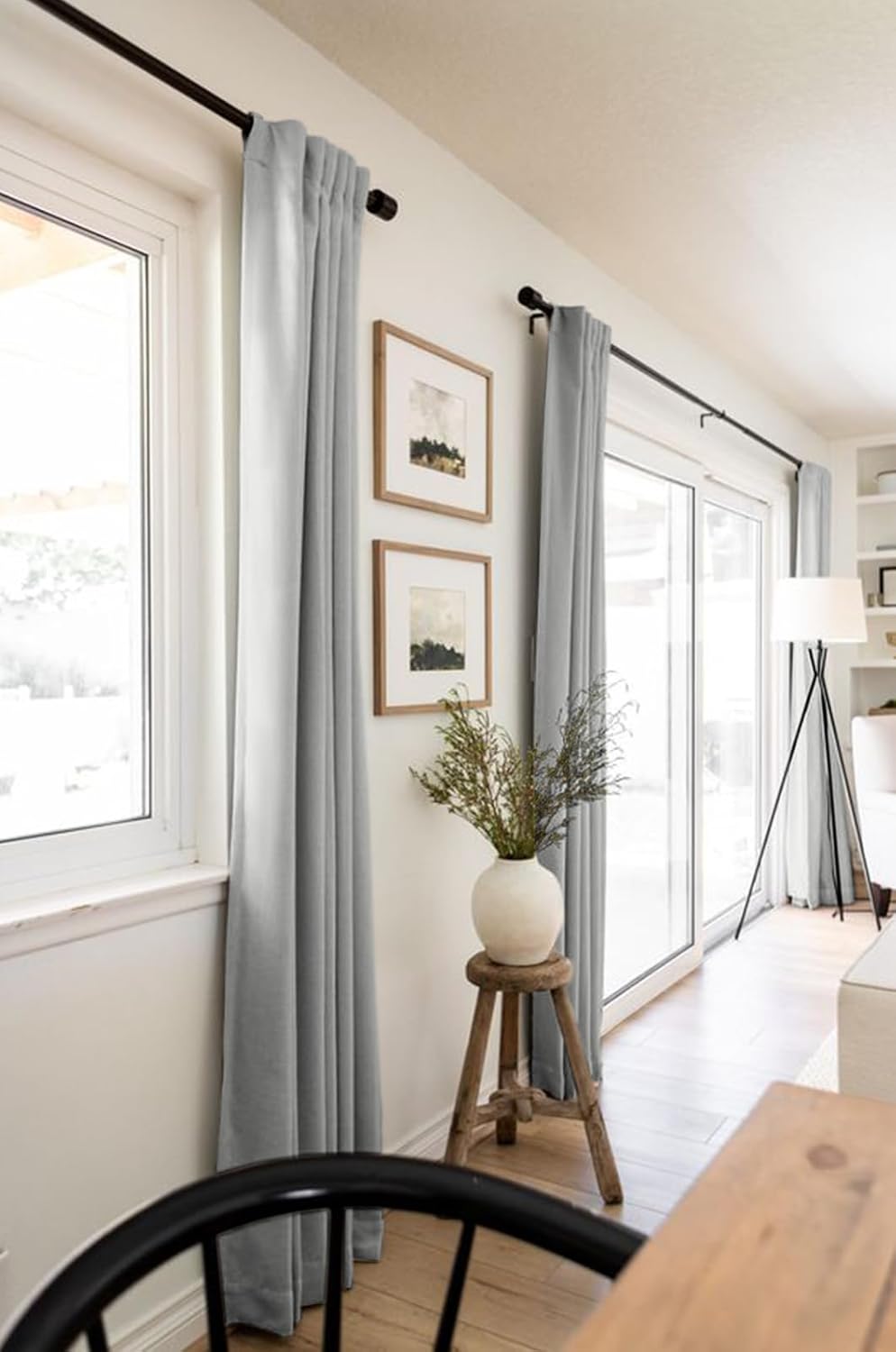 Skiennix 100% Blackout Linen Curtains - Thermal Insulated Drapes, 84" Long, Ash Grey, 2 Panels Set