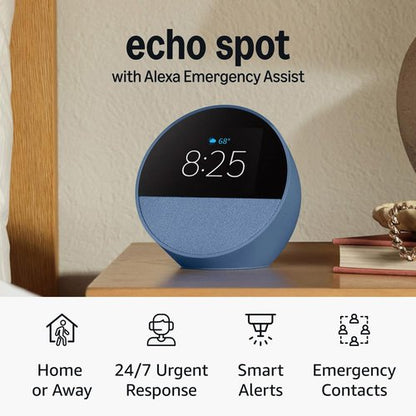 Echo Spot (newest model), Ocean Blue, bundle with Alexa Emergency Assist (monthly auto-renewal subscription)