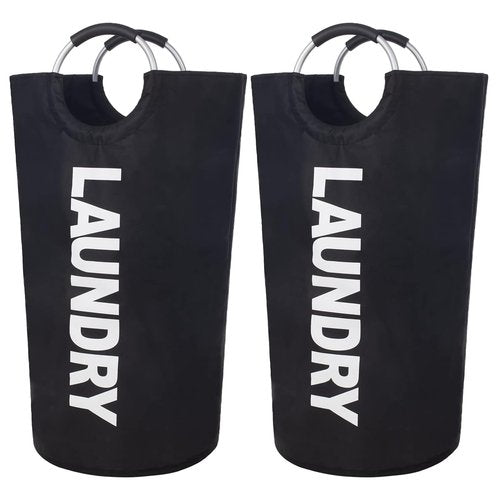 2 Pack 90L Laundry Basket, Waterproof Hamper With Foam Protected Aluminum Handles for Dirty Clothes, Dorm, Family (Black, 2 Pack-90L)