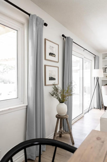 Skiennix 100% Blackout Linen Curtains - Thermal Insulated Drapes for Bedroom | 50" W x 90" L, Grey