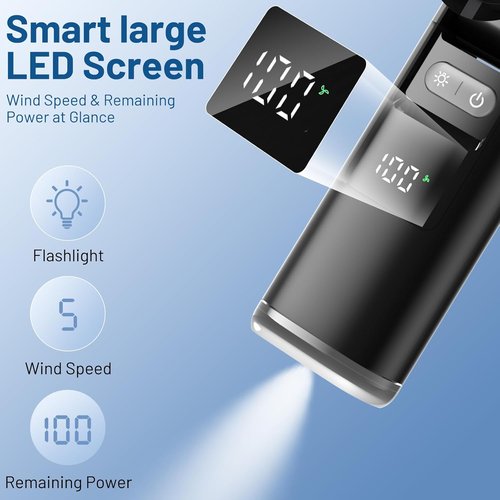 Lerat Portable Handheld Turbo Fan - 5 High-Speed Wind Settings | 12H Battery Life & LED Display